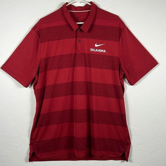 🔥🏈 OKLAHOMA SOONERS NIKE Dri-Fit Crimson Golf Polo Shirt Men Sz XL - EUC - Picture 1 of 9